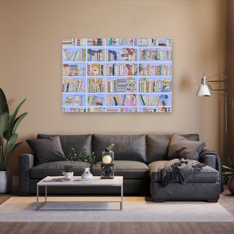 Étagère à livres fantaisiste, colorée et vibrante, impression murale abstraite d'architecture, H 40 po x l 60 po