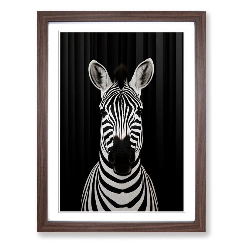 Zebra Minimalism No.2 - Single Picture Frame Print on Wood, Walnut, 46cm H x 34cm W x 2cm D