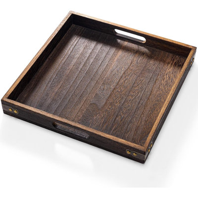 Wood Serving Tray with Handles 13x13, Square Decorative Coffee Table Tray for Home Decor, Kitchen, Bathroom & Ottoman