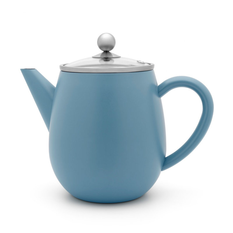Bredemeijer Teapot Double Wall Duet Design Finish  With Stainless Steel Filter, Blue, 1100 ML