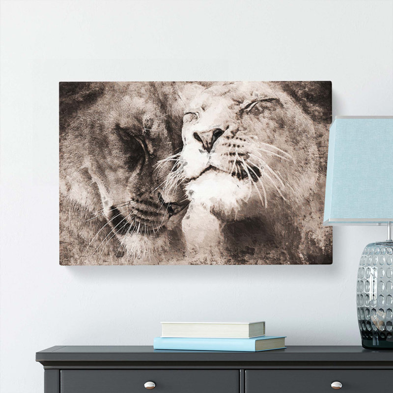 Pair Of Loving Lions - Wrapped Canvas, 50cm H x 76cm W x 3cm D