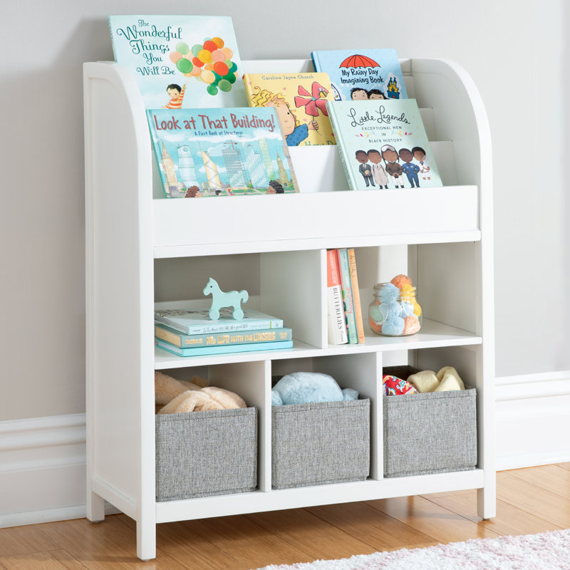 Navy Wooden Kids' Book and Toy Storage with Bins