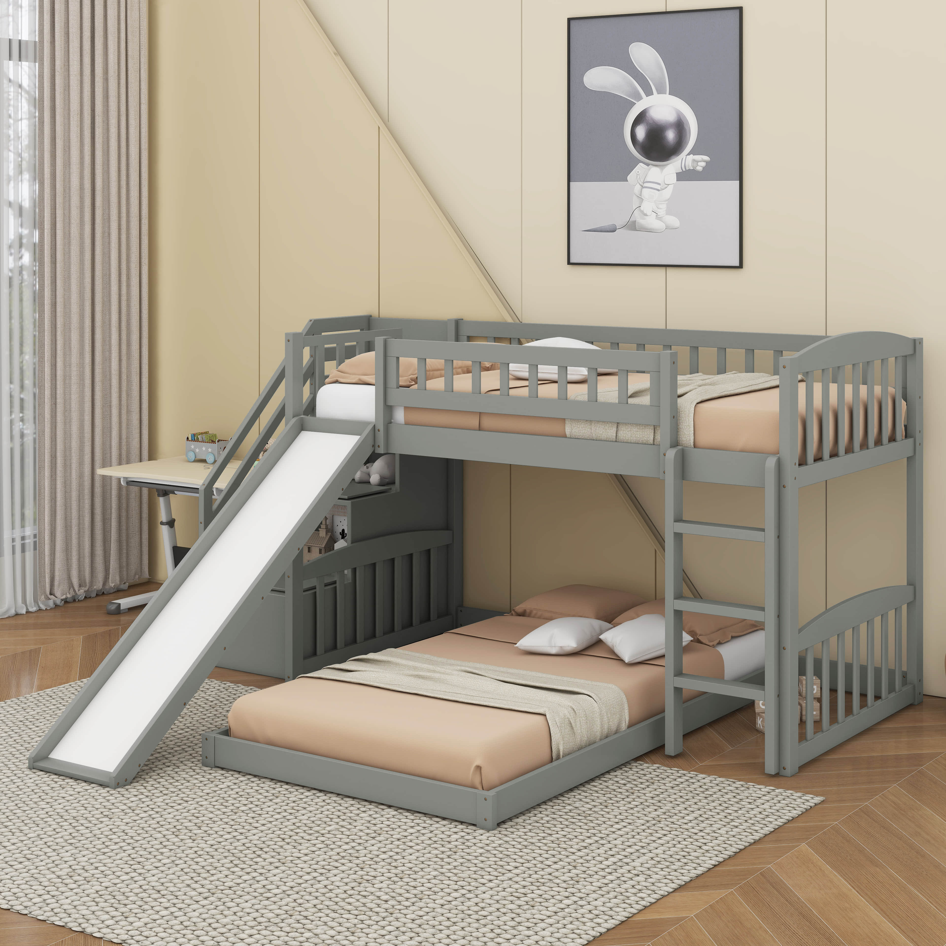 Harriet Bee Twin Over Twin Bunk Bed With Slide | Wayfair