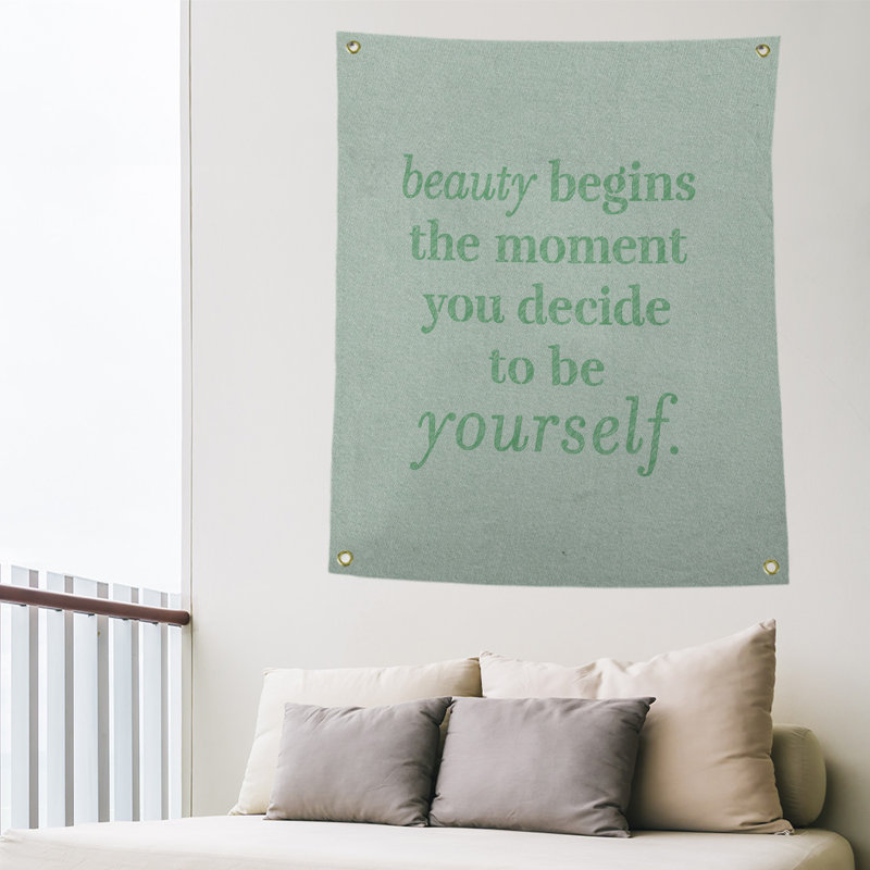 Tapisserie citation en polyester true, H 36 po x l 26 po, Vert
