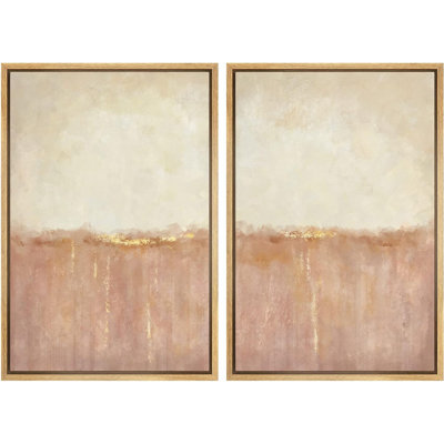 Minimal Landscape " Pastel Duotone Red Landscape Abstract Shapes Illustrations Modern " 2 - Pieces