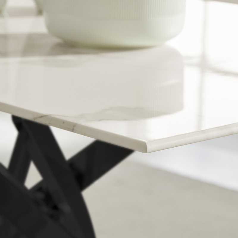 Chanden Luxury Marble Effect Glass 6 Seater Dining Table - Modern Statement Design, White, Black