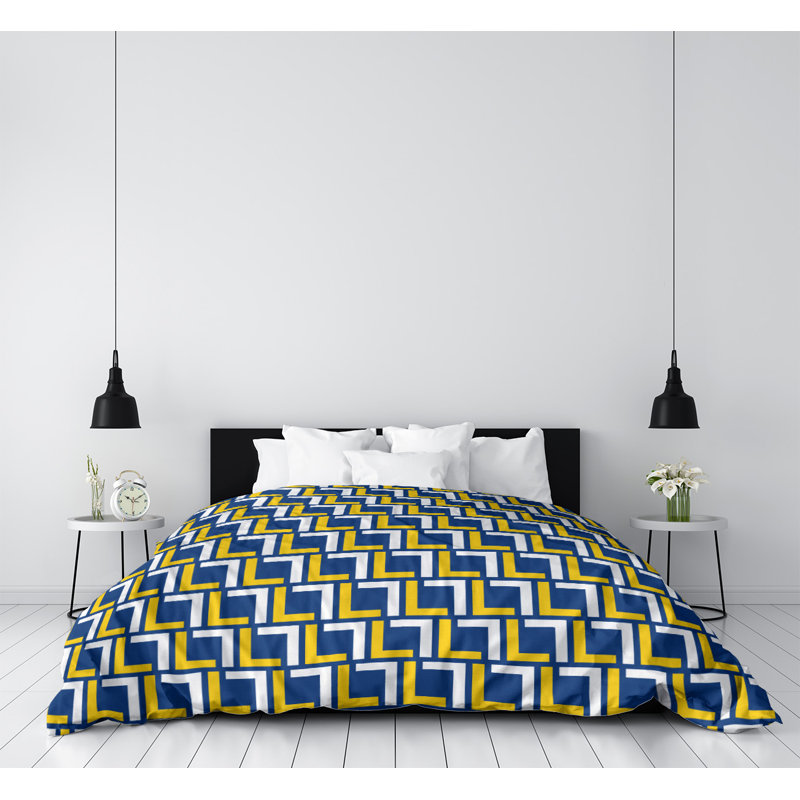 Housse de couette simple, Housse de couette pour lit simple, Bleu clair / or / blanc, Polyester brossé