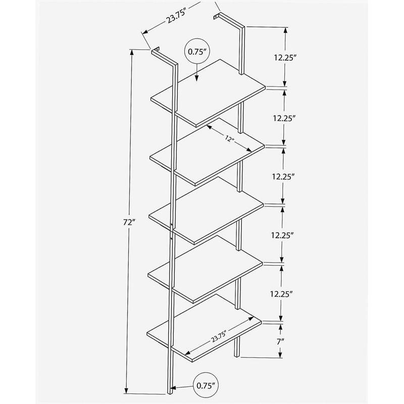 Tablette de présentation trapézoïdale à cinq niveaux, structure en grain de bois gris et structure en métal noir