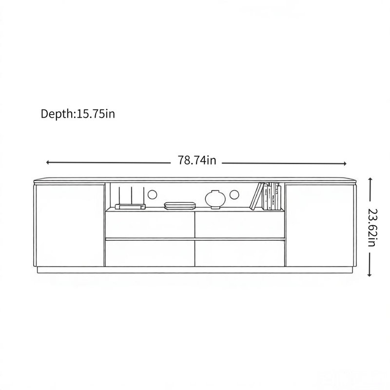 Meuble télé simple et tendance, H 23,62 po x L 78,74 po x l 15,75 po, Blanc / brun noisette