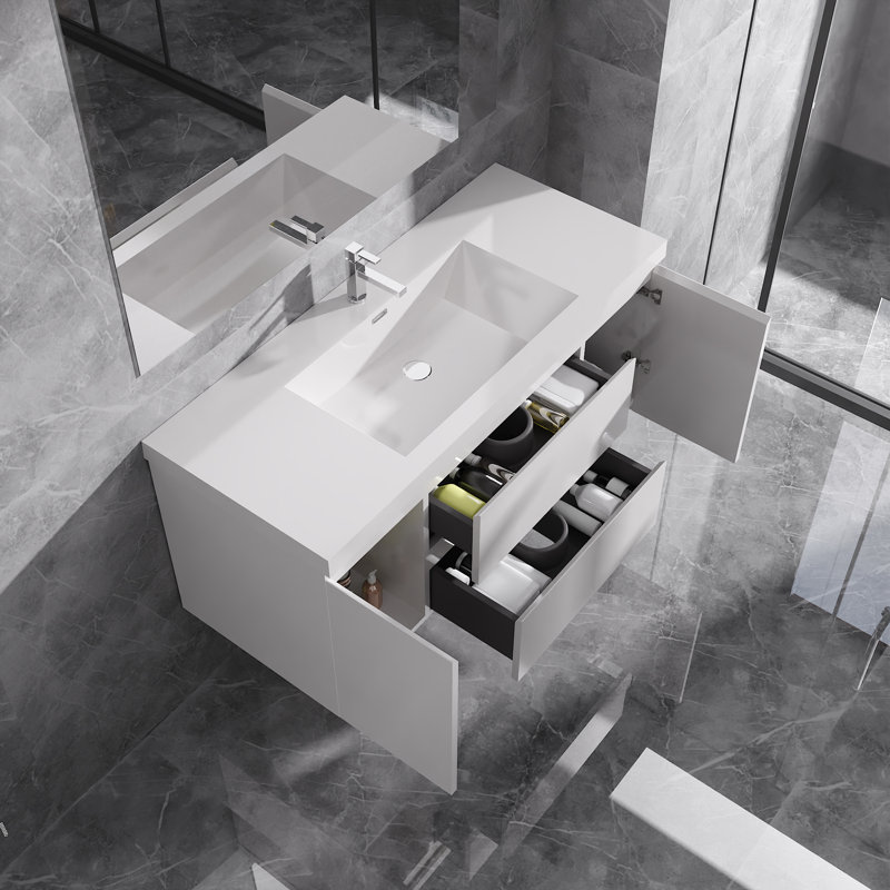 Dhruven 48" Wide Wall-Mounted Bathroom Vanity Set with Integrated Single Sink, Gloss White