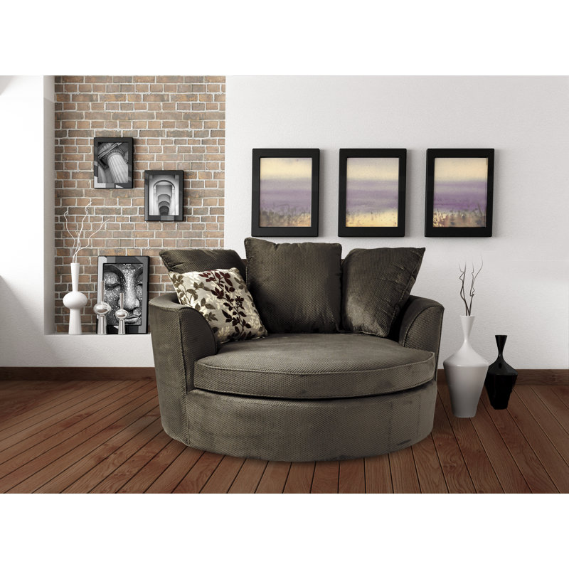 Fauteuil demi-tonneau en polyester de 61 po de largeur Beall, Tissu performance étain Renegade