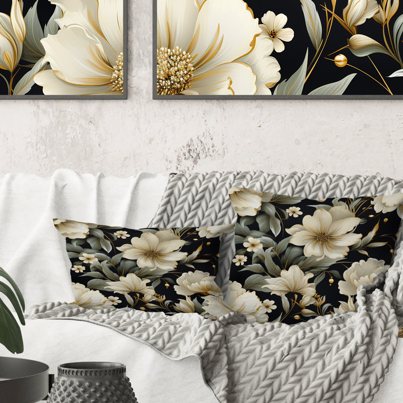 Coussin décoratif à motif floral de style contemporain Victorian, H 18 po x l 18 po