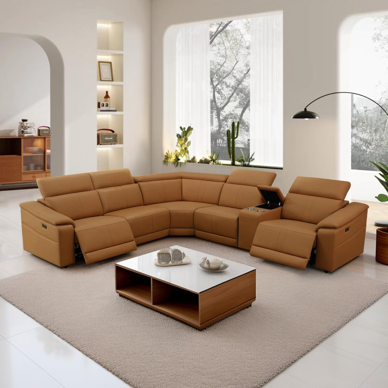 Canapé modulaire inclinable en cuir 6 pièces avec dossier réglable Gabby