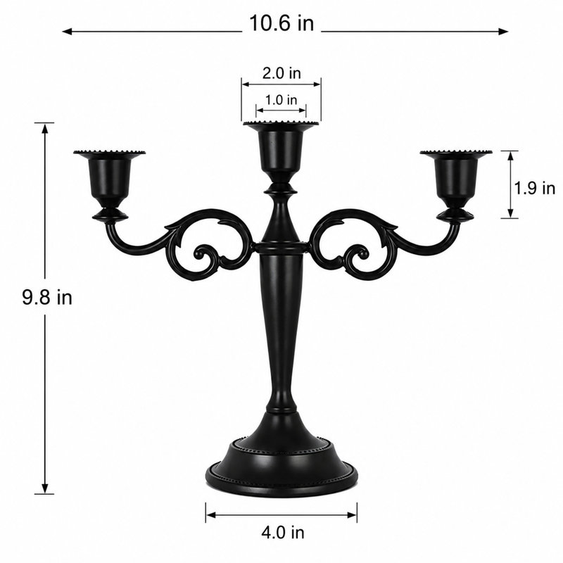 Porte-bougie chandelier noir 3 branches