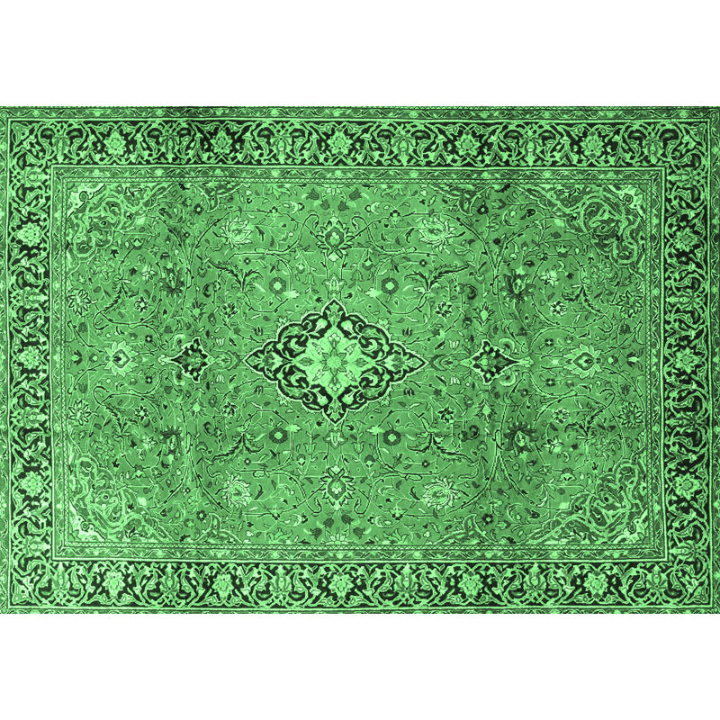 Tapis oriental vert / noir en laine et polyester tissé à la machine Kennie, Rectangle 4 pi x 6 pi