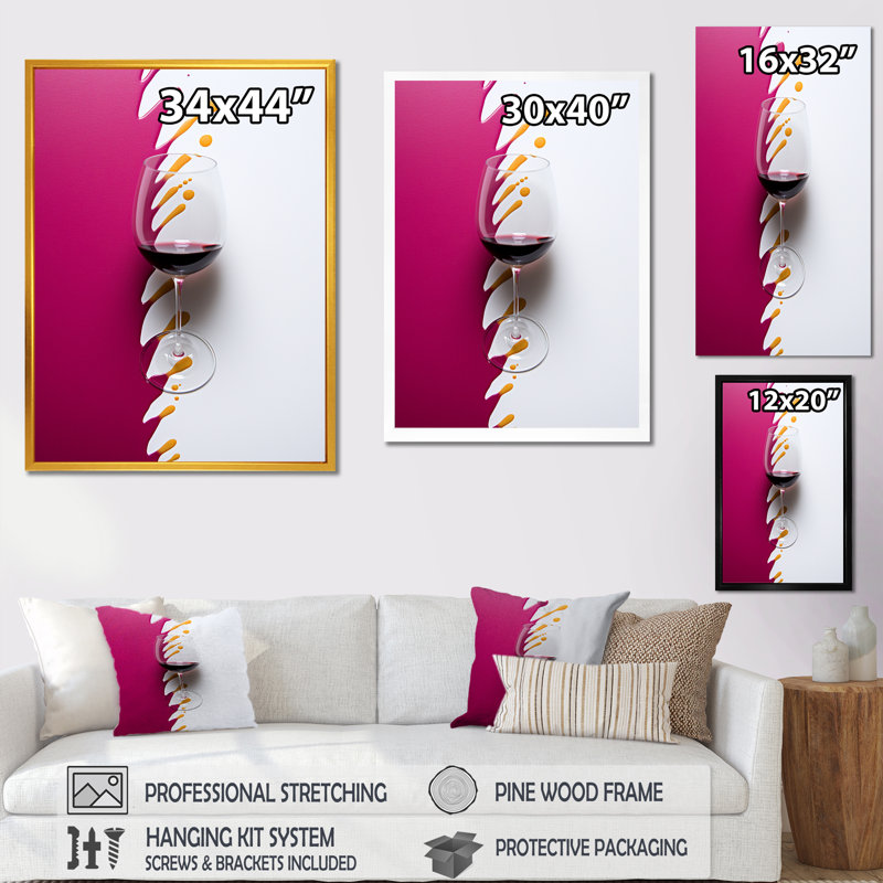 «Red Wine Glass», présentation sur toile, H 32 po x l 16 po x P 1 po, Toile tendue