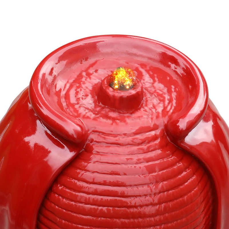Caetano Home 32" Outdoor LED Contemporary Vase Water Fountain, Red