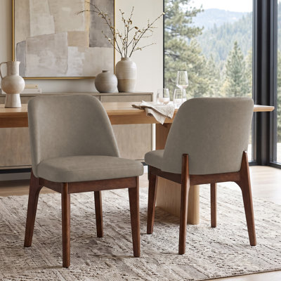 Mid-Century Modern Upholstered Faux Leather Dining Chair with Solid Wood Tapered Legs (Set of 2)