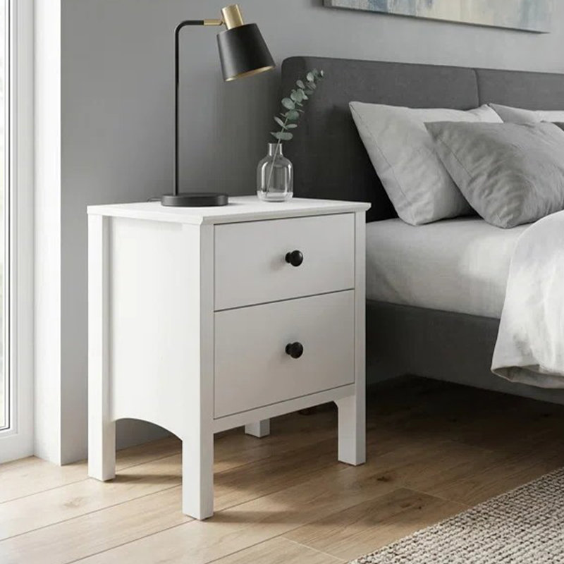 Table de chevet moderne avec 2 tiroirs, rangement pour table de chevet, Blanc