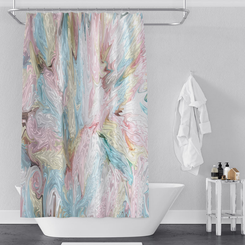 Rideau de douche simple abstrait, H 93 po x l 70 po, Motif floral rouge et rose