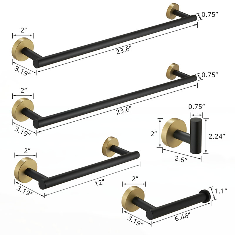 Ensemble d'accessoires de salle de bain en nickel brossé 5 pièces HOOSENG | Ensemble de quincaillerie en acier inoxydable avec barre à serviettes et porte-serviettes, fixation murale