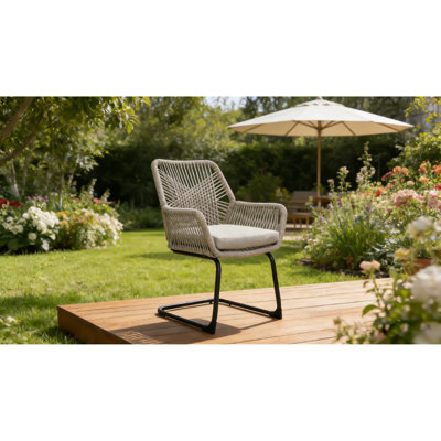 Outdoor PE Rattan Armchair with Spring Support (Set of 2)