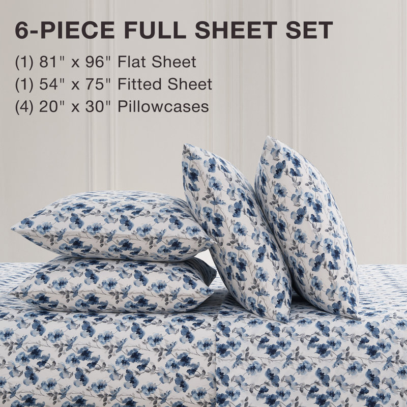 BCBG Microfiber Sheet Sets with Extra Pillowcases, Full, Madison-Insignia Blue