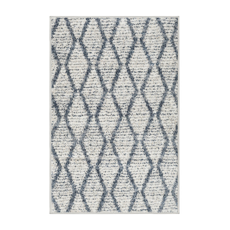 Tapis contemporain beige / bleu, Rectangle 7 pi x 9 pi