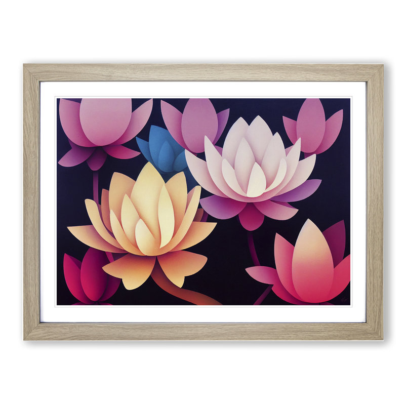 Inspirational Lotus Flowers - Framed Print, 25cm H x 34cm W x 2cm D, Oak