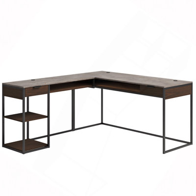 Bureau en L avec bibliothèque à cinq tablettes