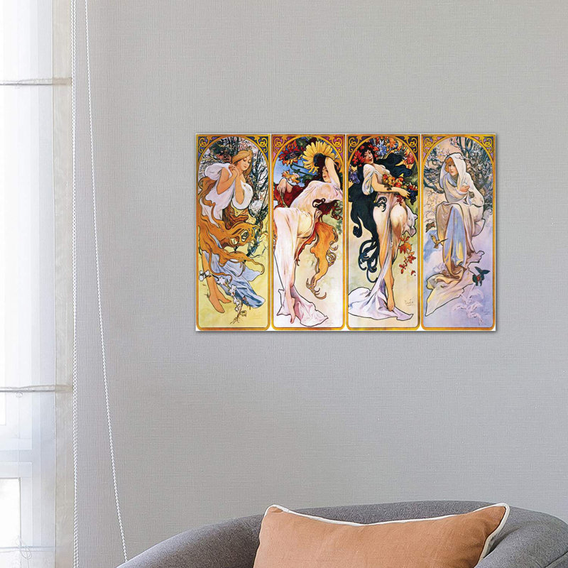 Les quatre saisons (1895) par Alphonse Mucha - reproduction d'art, H 18 po x l 26 po x P 1,5 po, Toile tendue