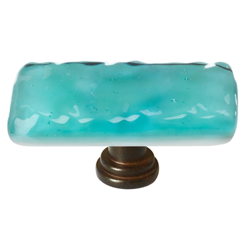 Poignée d'armoire en verre Glacier, Turquoise / bronze huilé
