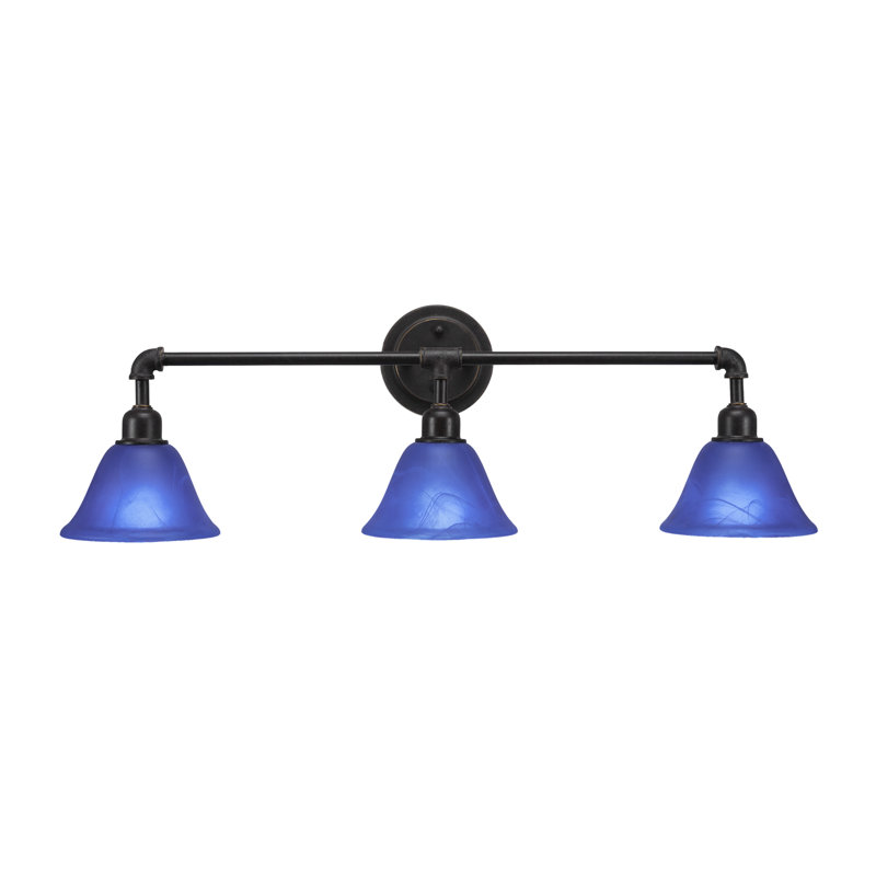 Vintage 3 Light Bath Bar Shown In Dark Granite Finish with 7" Blue Italian Glass