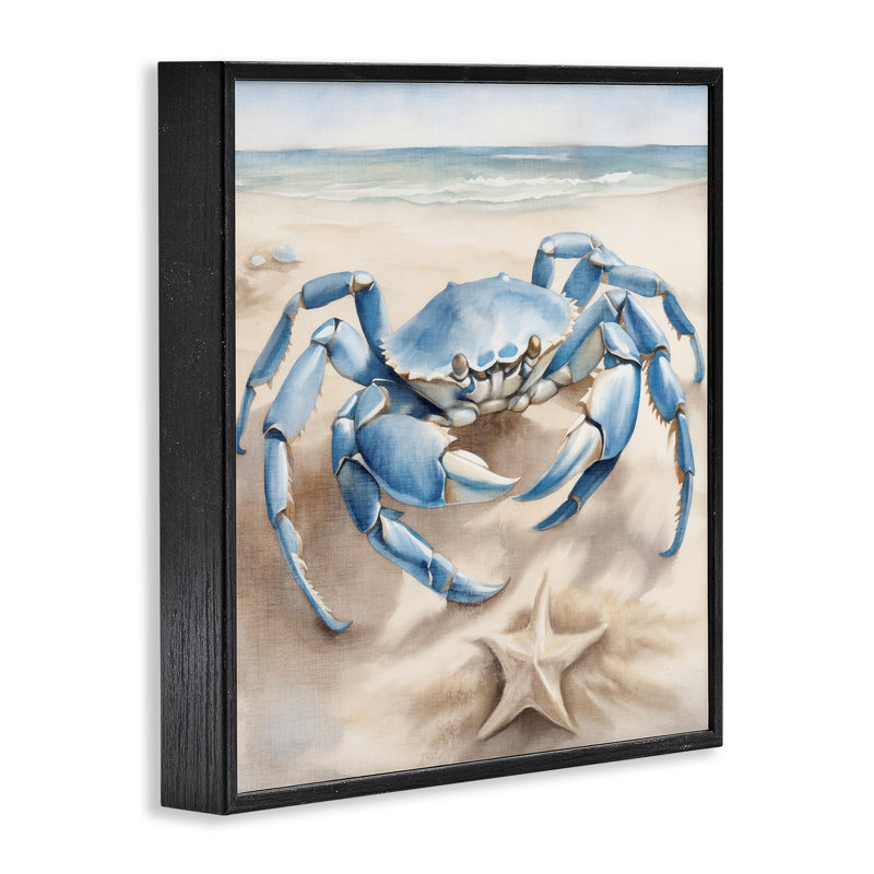 Crabe et étoile de mer sur la plage, estampe numérique par Kim Allen, Giclée encadrée noir minuit, H 24 po x l 24 po