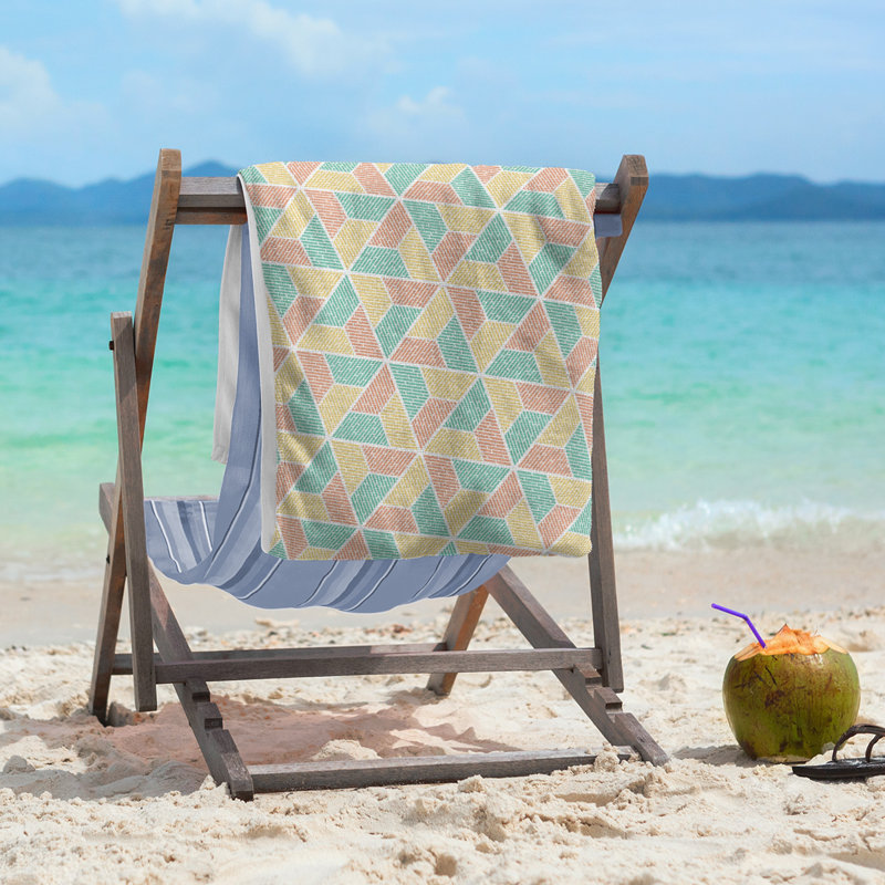 Katelyn Elizabeth Cotton Blend Beach Towel, Green/Yellow/Orangee