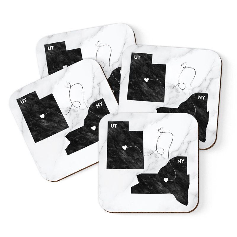 Cork Square 4 Piece Coaster Set, New York/Utah