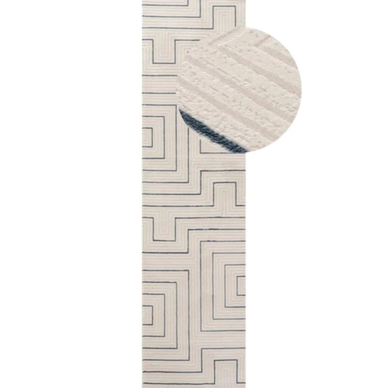 Carmel Modern Geometric Cream/Navy Area Rug, Runner 80 x 300 cm