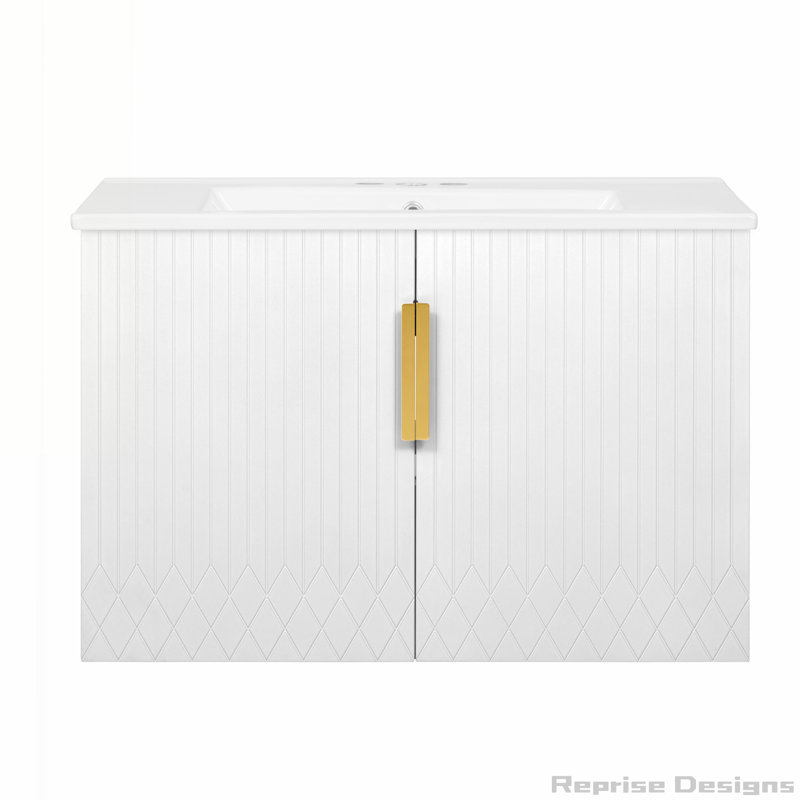 Meuble-lavabo 30 po avec lavabo en céramique, portes à fermeture douce, Blanc