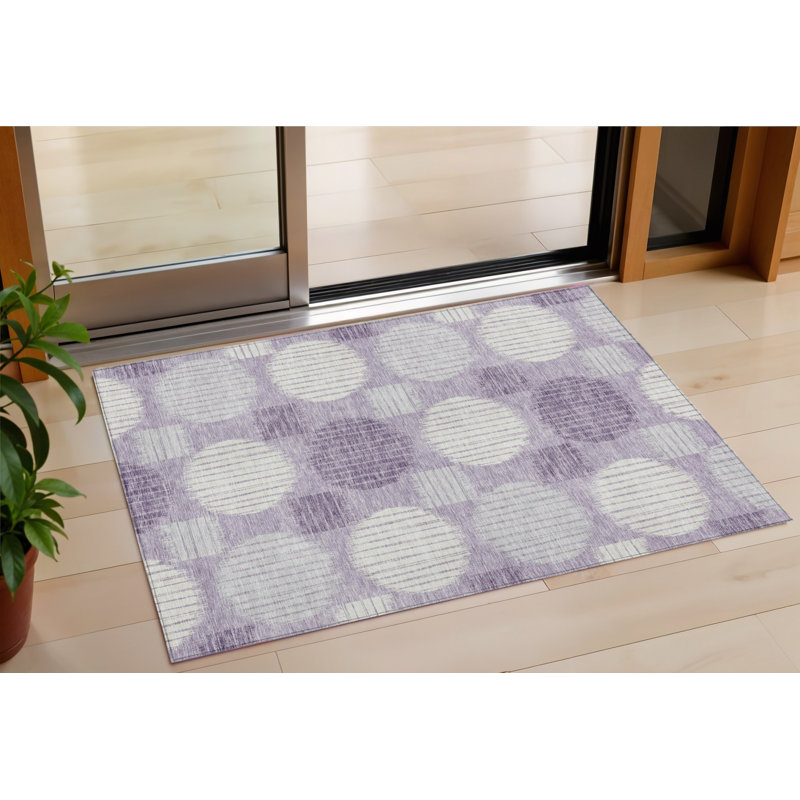 3' X 5' Purple And Ivory Geometric Washable Indoor Outdoor Area Rug