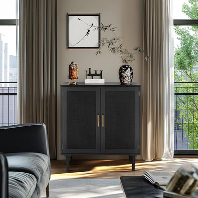Rattan Door Sideboard Buffet Cabinet – Black