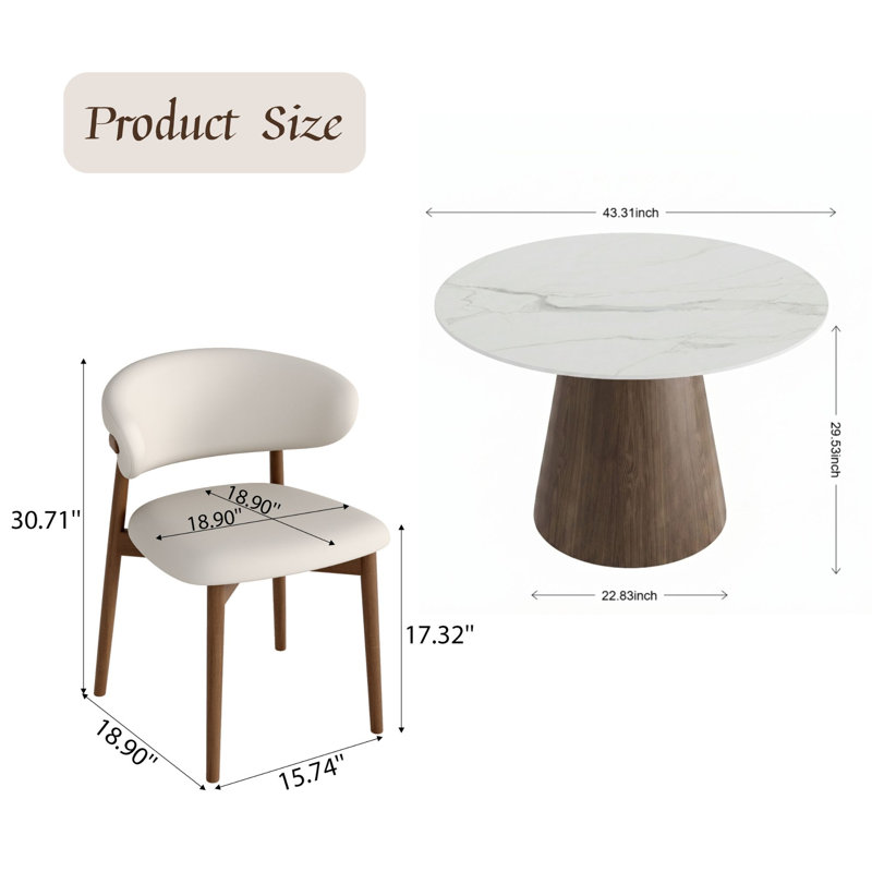 Ensemble de table de salle à manger à piédestal de taille moyenne avec chaises ergonomiques en similicuir, Snow