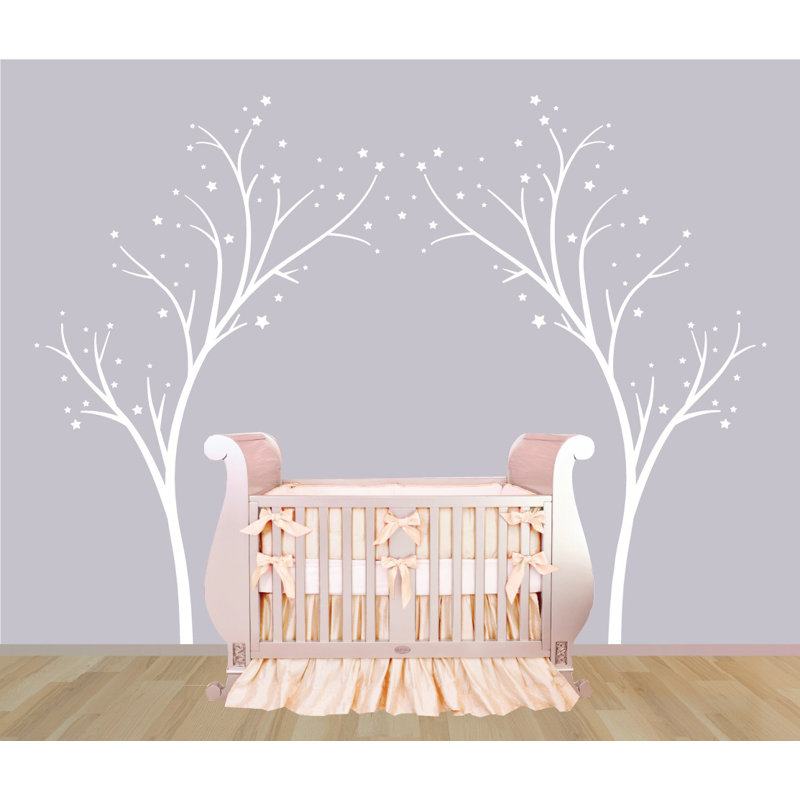 Décalcomanie murale arbres étoiles, H 80 po x l 99 po x P 0,01 po, Blanc