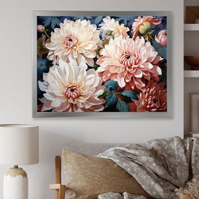 Chrysanthèmes rose et blanc collage I - décoration murale de chrysanthèmes
