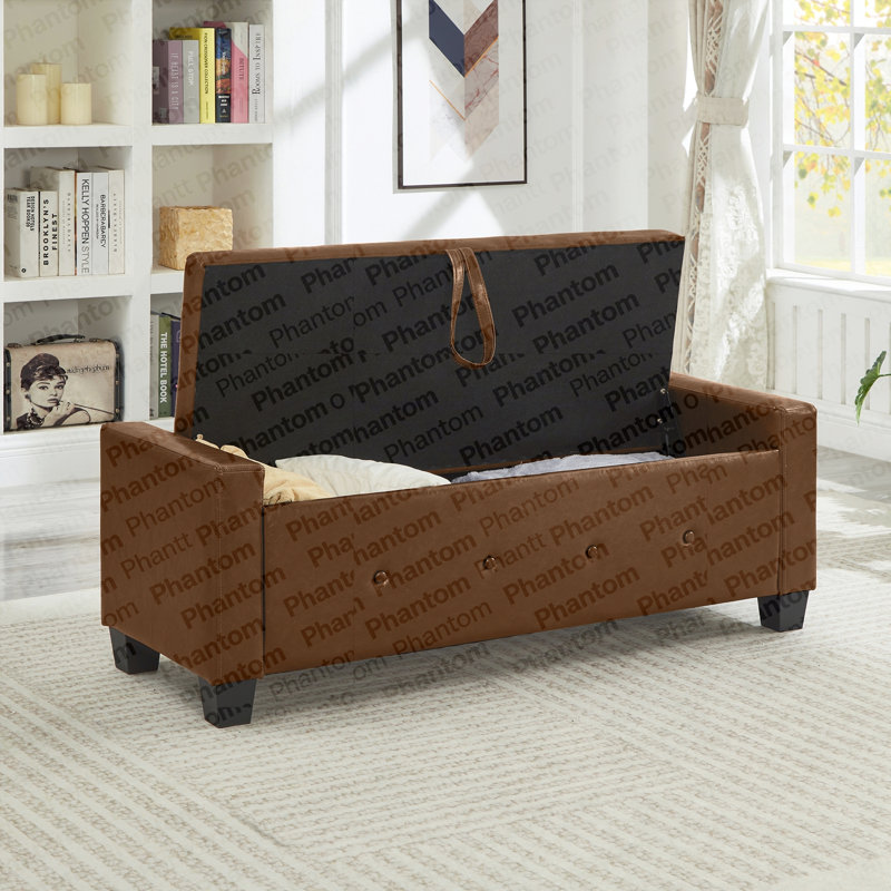 48" Ottoman Bench With Storage, Bench For Bedroom,Living Room,Hallway, Upholstered Tufted Faux Leather PU Ottoman Brown