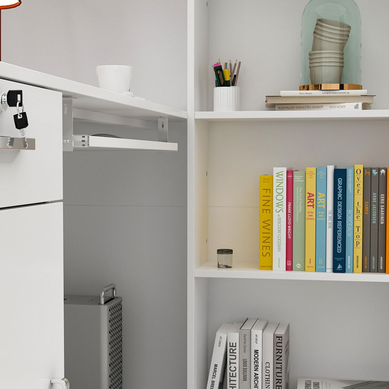 L-Shaped Solid + Manufactured Wood Reception Desk with Filing Cabinet