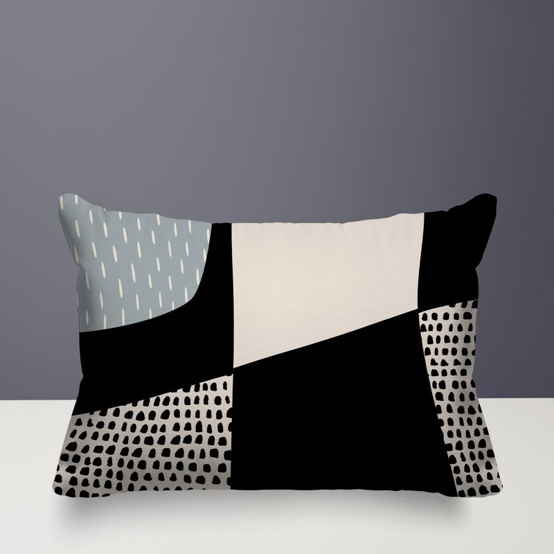 Coussin lombaire réversible intérieur / extérieur Vikka, H 14 po x l 20 po, Gris / noir / blanc cassé