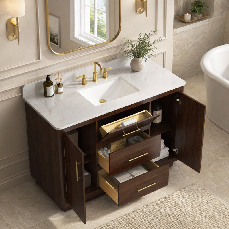 Juska 48" Warm Elm Freestanding Single Bathroom Vanity With Engineered Stone Top, 49"