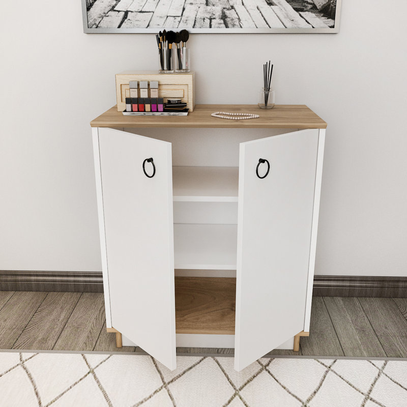 Simcoke 32.7" Tall 2-Door Accent Cabinet , Walnut/White