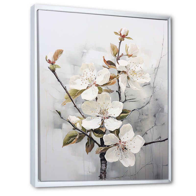 Minimalisme, fleur de pommier blanc I sur toile, H 40 po x l 30 po x P 1,5 po, Cadre flottant blanc