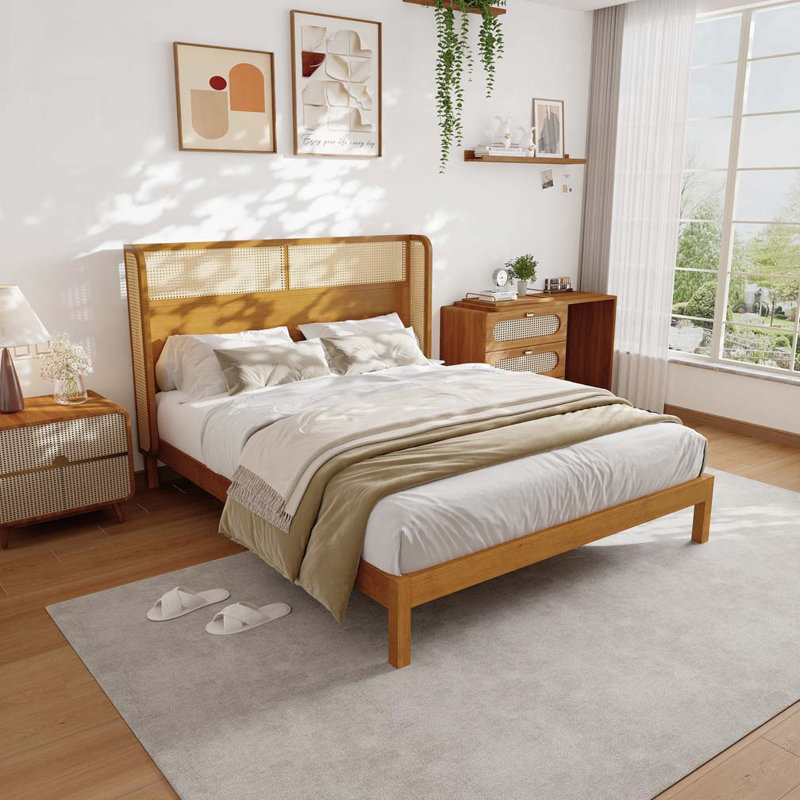 Rubber Wood Platform Bed Frame, Queen